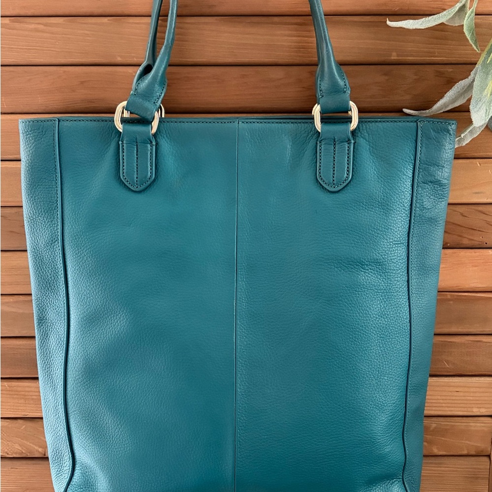 Cole Haan Teal Pebbled Leather Tote Structured Work Bag - Picture 2 of 8